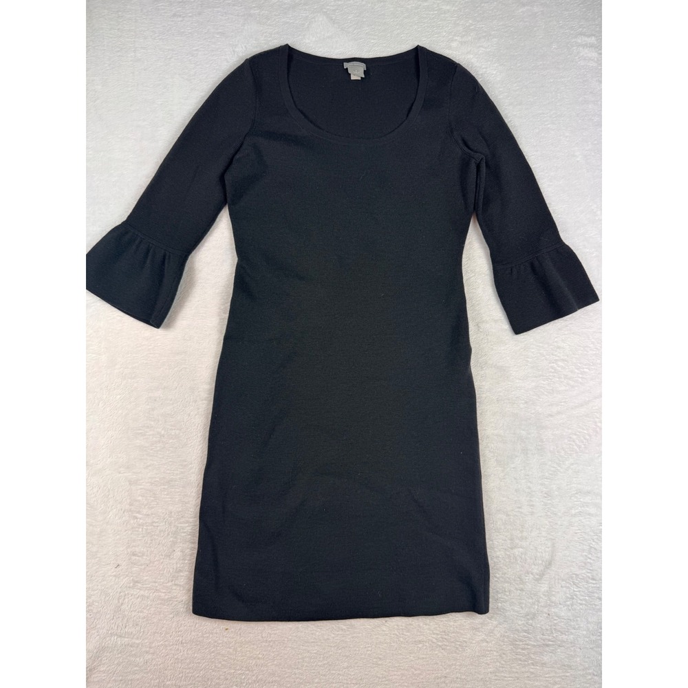 Ann Taylor Black Merino Wool Blend Bell Sleeve Knit Sheath Dress Small